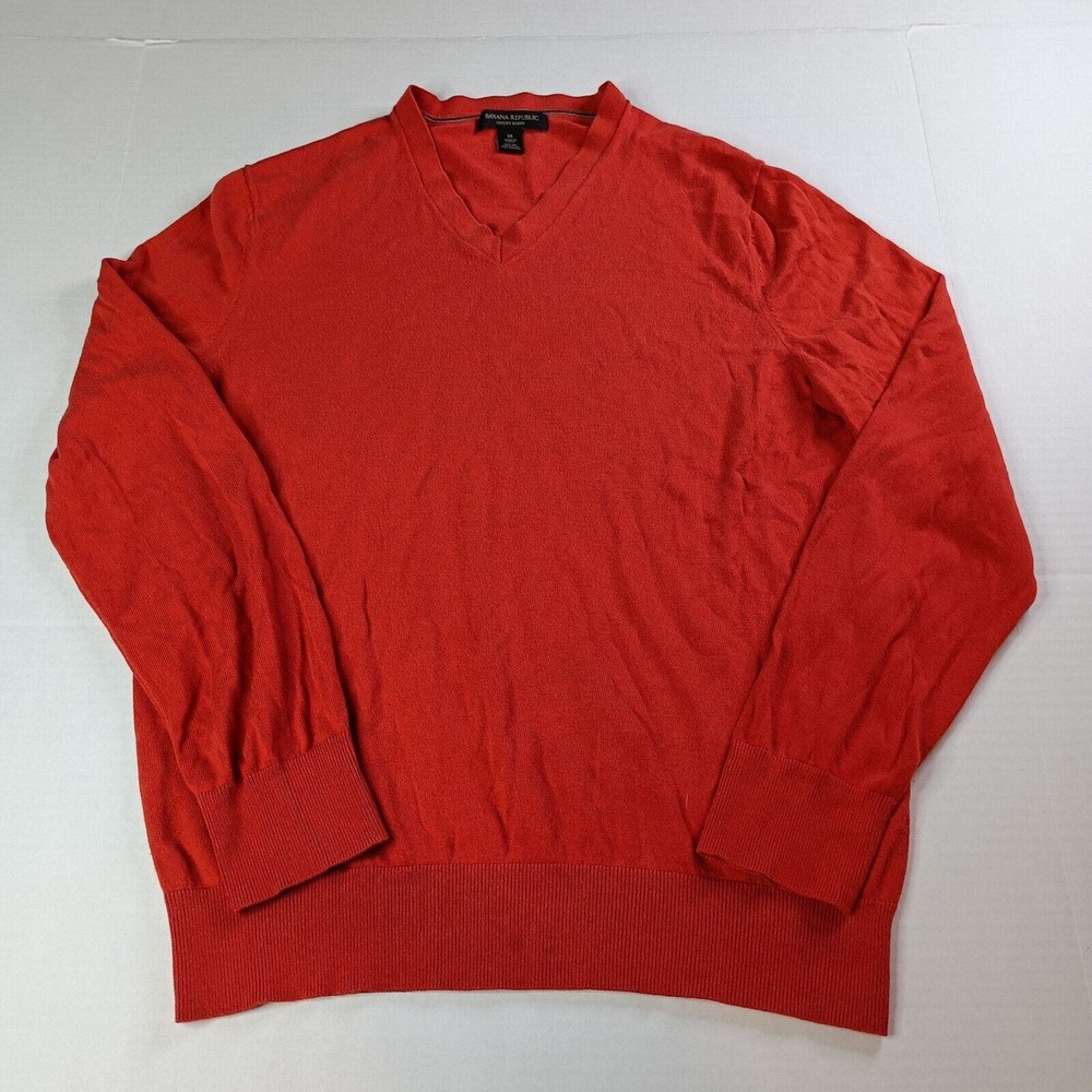 Banana Republic Sweater Mens M Medium Orange Cashmere Silk Luxury Blend V Neck